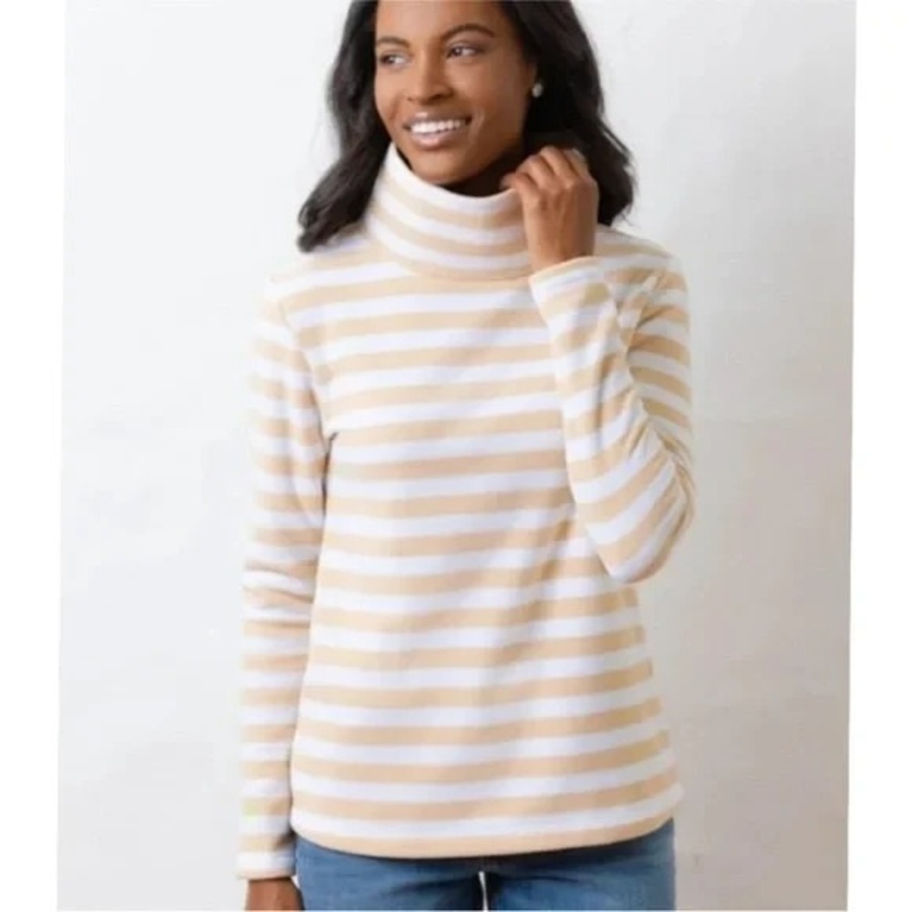 Dudley Stephens Park Slope Fleece Turtleneck in Beige/White Stripe Size‎ Small